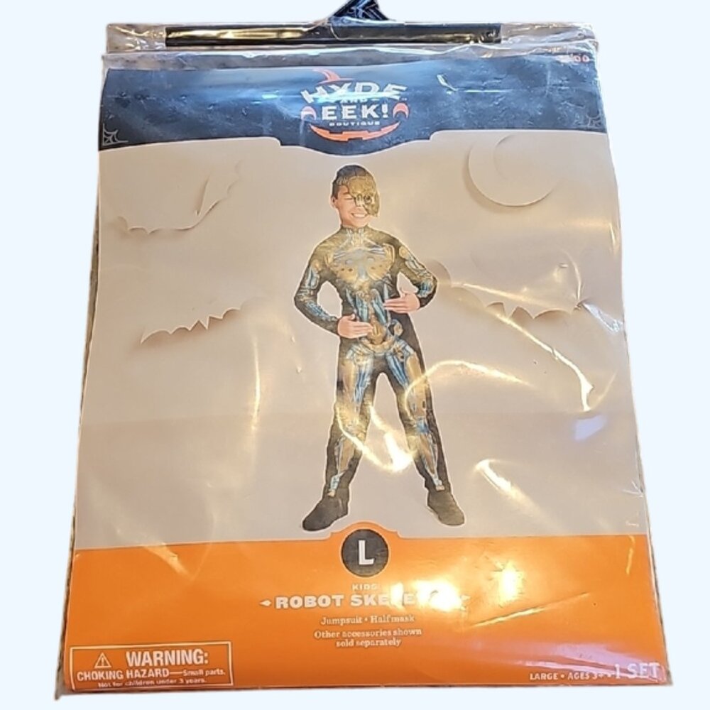 NEW Hyde & Eek Boy's  Blue Gold Robot Skeleton Jumpsuit & Mask Costume L 10 - 12